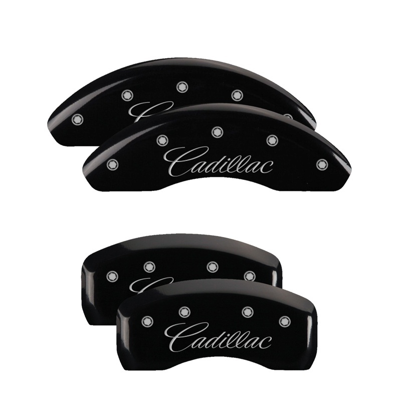 MGP 4 Caliper Covers Engraved Front & Rear Cursive/Cadillac Black finish silver ch thumbnail 6
