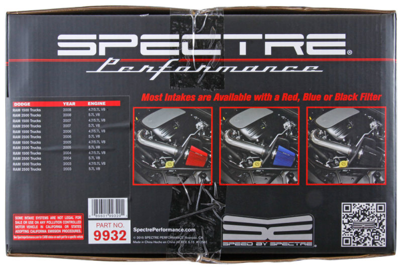 Spectre 03-08 Dodge RAM 1500/2500 V8-4.7/5.7L F/I Air Intake Kit - Clear Anodized w/Red Filter thumbnail 5