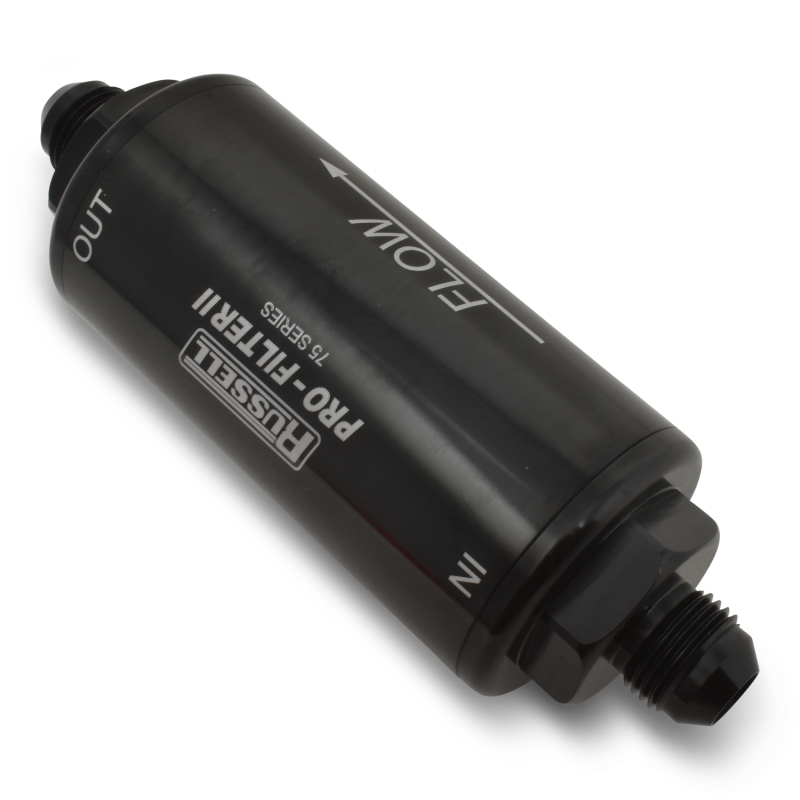 Russell ProFilter 2 100 Microns Fuel Filter with -10 AN Inlet Size 751010 Filter, Pro-Filter 2, 75 Series, Male In/Out, Microns, 6.25 in. Length, Aluminum, Black, Each thumbnail 7