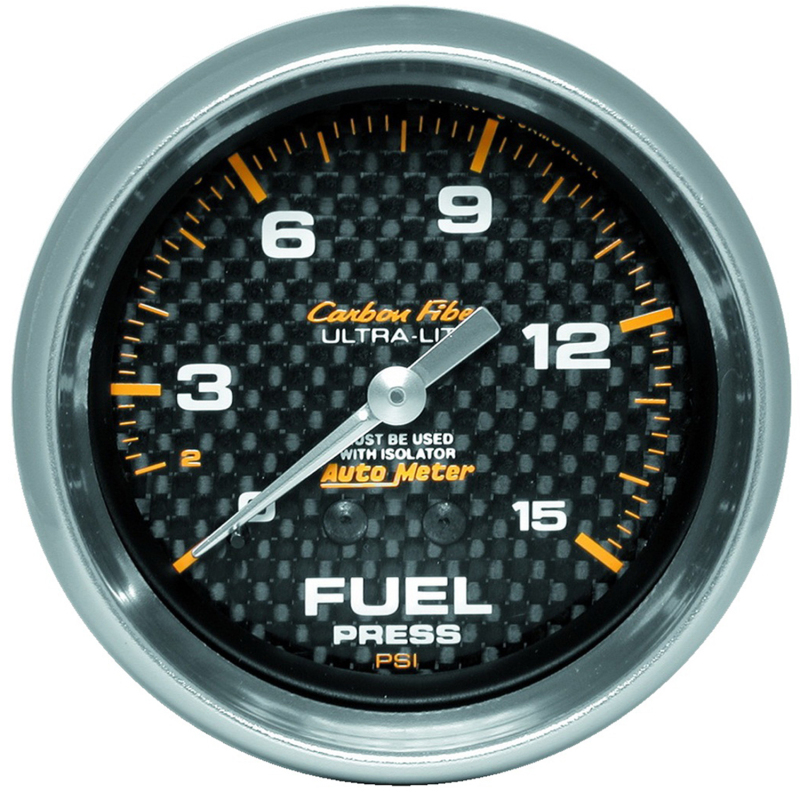 Autometer Carbon Fiber 66.7mm 0-15 PSI W/O ISO Fuel Pressure Gauge thumbnail 4