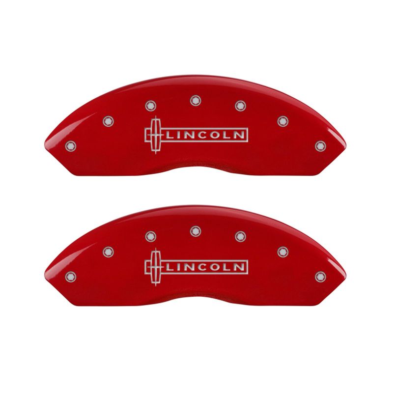 MGP 4 Caliper Covers Engraved Front Lincoln Engraved Rear Star logo Red finish silver ch thumbnail 7