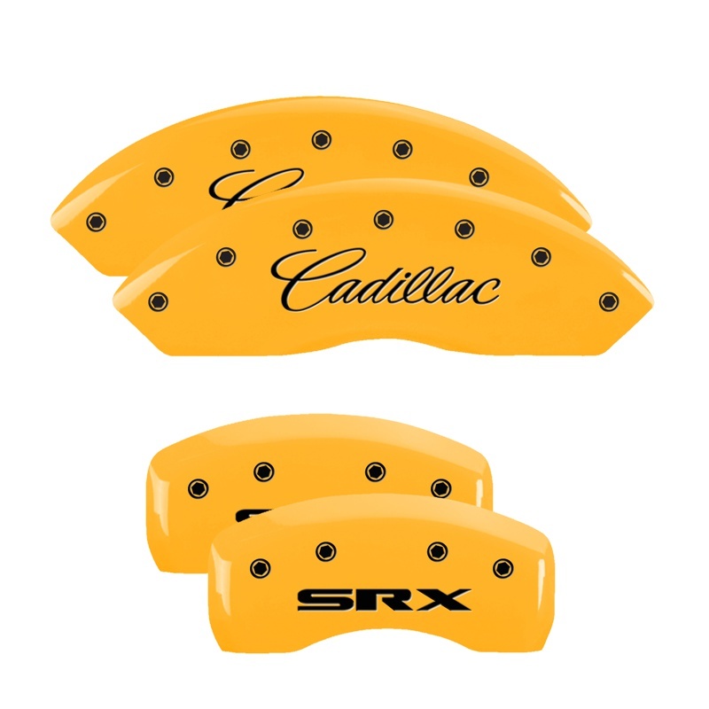 MGP 4 Caliper Covers Engraved Front Cadillac Rear SRX Yellow Finish Black Char 2006 Cadillac SRX thumbnail 8