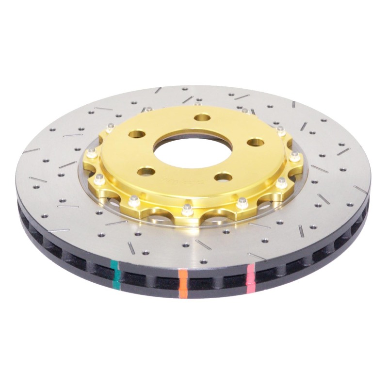 DBA HD Series 5000XS Brake Rotors DBA52113GLDXS Rotor, 5000XS, Vented, Cross-Drilled and Slotted Surface, Iron, Gold Painted, Ford, Front, Each thumbnail 5