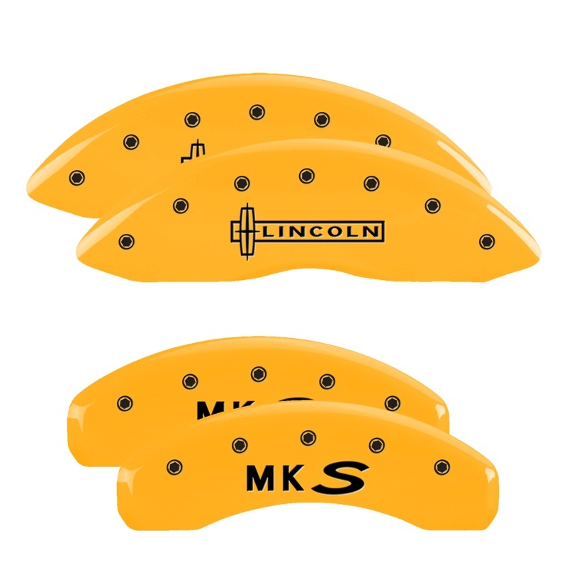MGP 4 Caliper Covers Engraved Front Lincoln Engraved Rear MKS Yellow finish black ch thumbnail 6