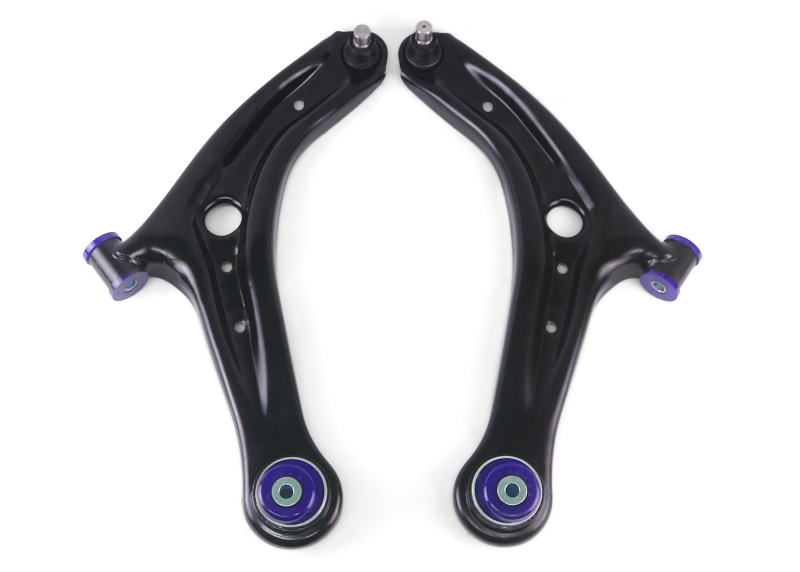 SuperPro 2011-2019 Ford Fiesta S Front Lower Control Arm Set w/ Bushings (+Caster)