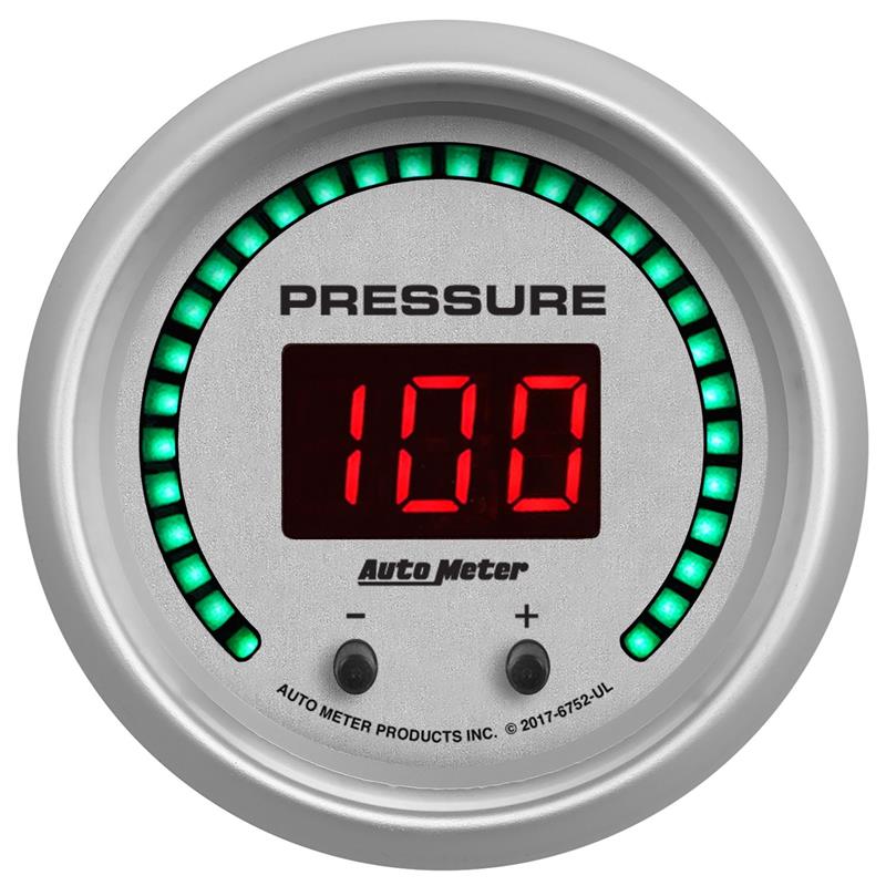 Autometer 52.4mm Silver Switchable 0-1600 PSI/0-110 BAR Fluid Pressure UltraLite Elite Digital Gauge