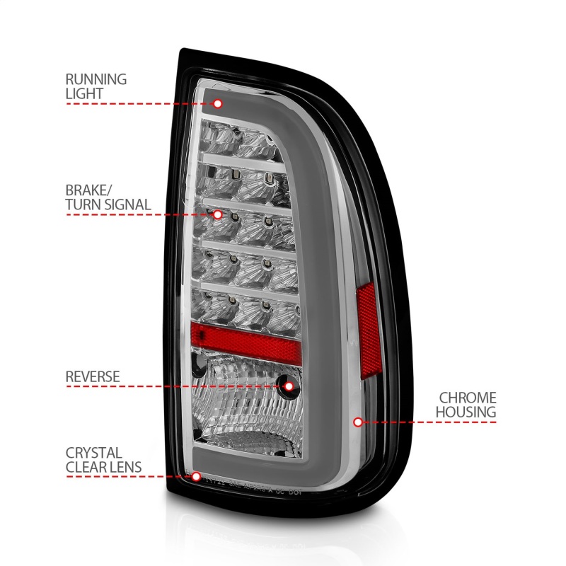 ANZO 00-06 Toyota Tundra LED Taillights w/ Light Bar Chrome Housing Clear Lens thumbnail 4