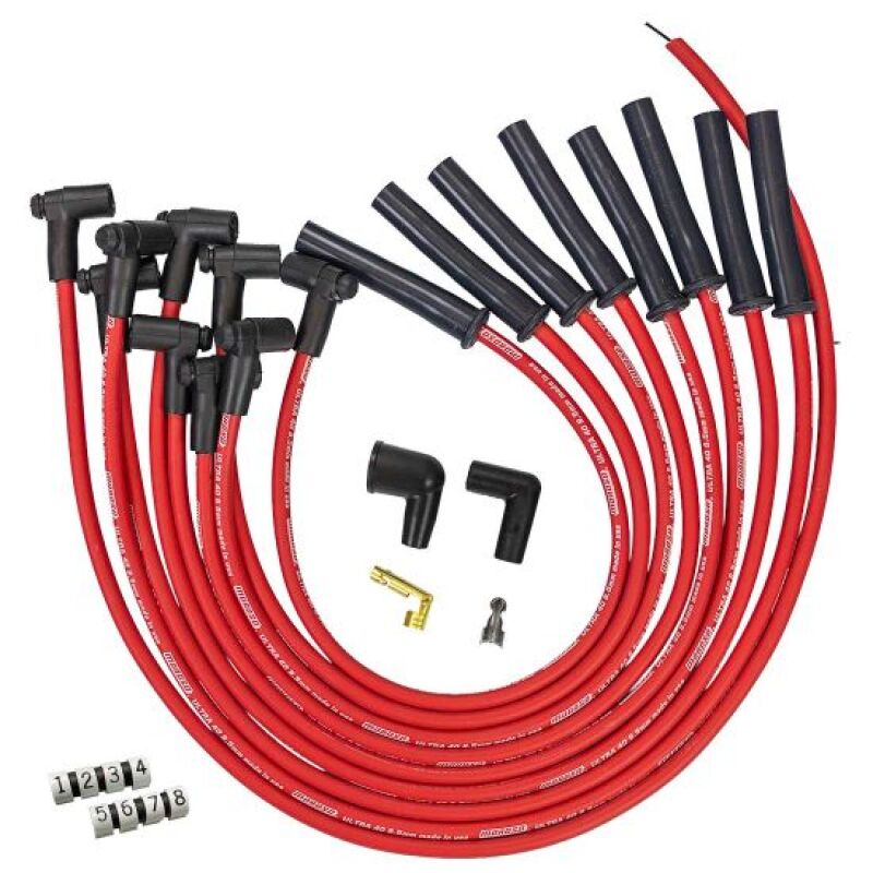 Moroso Ford 351C HEI-Style Cap Ultra 40 8.5mm Multi-Angle Boot Ignition Spark Plug Wire Set - Red