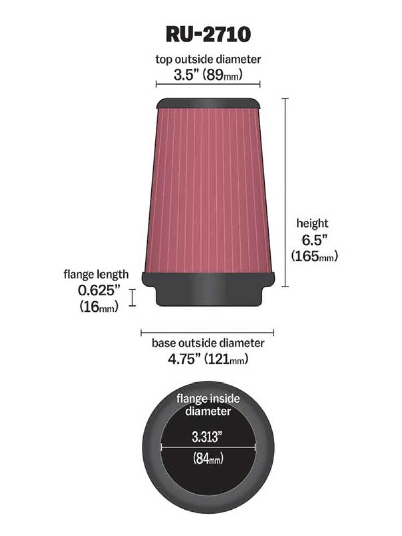 K&N Universal Rubber Filter Round Tprd 3.313in Flange ID x 4.75in Base OD x 3.5in Top OD x 6.5in H thumbnail 6