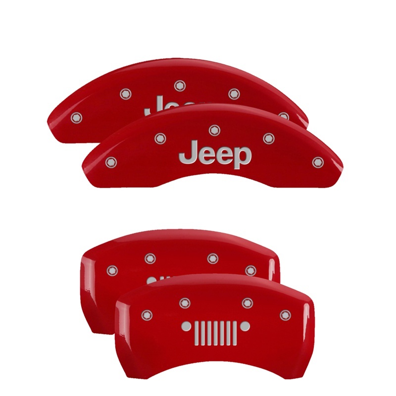 MGP 4 Caliper Covers Engraved Front JEEP Engraved Rear JEEP Grill logo Red finish silver ch thumbnail 6