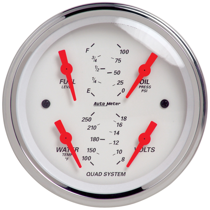 Autometer Arctic White 3-3/8in Quad Gauge 100 PSI/100-250 Deg F / 8-18V / 240-33 Ohm thumbnail 5