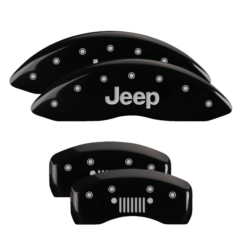 MGP 4 Caliper Covers Engraved Front JEEP Engraved Rear JEEP Grill logo Black finish silver ch thumbnail 5