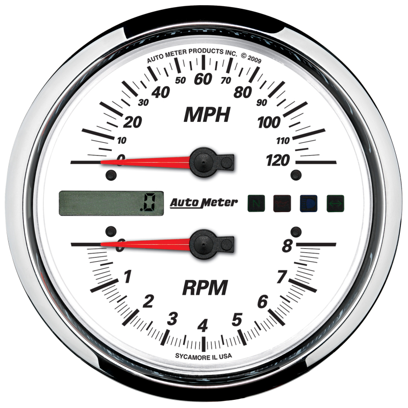 Autometer Pro-Cycle Gauge Tach/Speedo 4 1/2in 8K Rpm/120 Mph White thumbnail 5