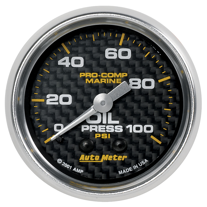 Autometer Marine Carbon Fiber Ultra-Lite 2-1/16in 100PSI Mechanical Oil Pressure Gauge thumbnail 6
