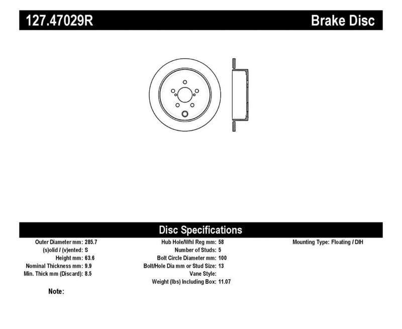 StopTech 08-10 Impreza WRX (Exc STi)/08-10 Impreza Coupe/Sedan Slotted & Drilled Right Rear Rotor thumbnail 3