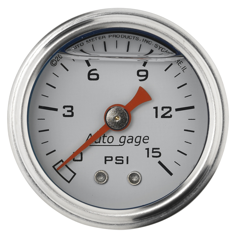Autometer AutoGage 1.5in Liquid Filled Mechanical 0-15 PSI Fuel Pressure Gauge - White thumbnail 7