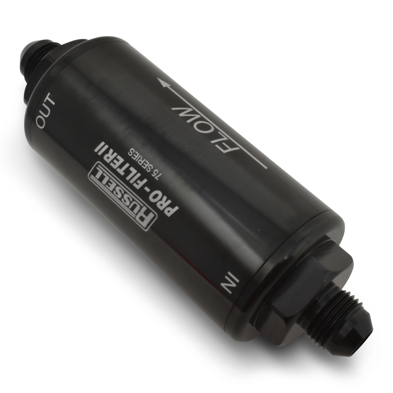 Russell ProFilter 2 40 Microns Fuel Filter with -6 AN Inlet Size 750604 Filter, Pro-Filter 2, 75 Series, Male In/Out, Microns, 6.25 in. Length, Aluminum, Black, Each thumbnail 7