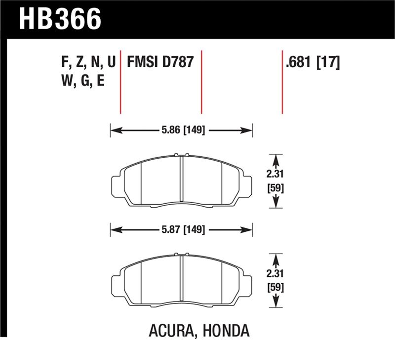 Hawk 04+ Accord TSX / 99-08 TL / 01-03 CL / 08+ Honda Accord EX HP+ Street Front Brake Pads