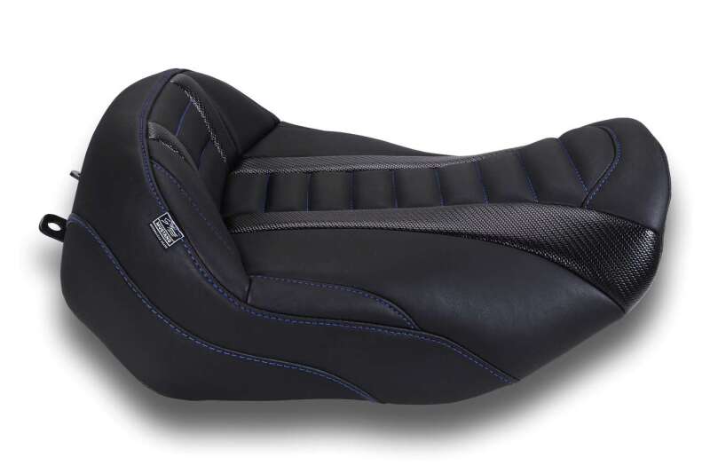 Mustang 23-26 Harley CVO Road Glide, Street Glide, Deluxe T Solo Blk w/Sky Blue Thread