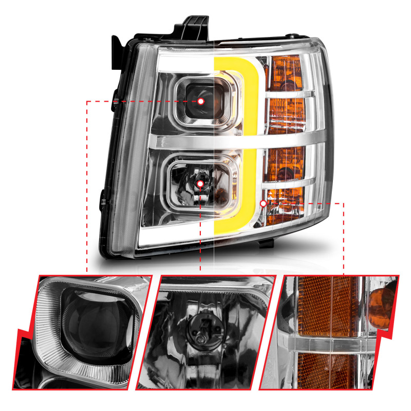 ANZO 2007-2013 Chevrolet Silverado 1500 Projector w/ Light Bar Chrome Housing w/ Sequential thumbnail 5