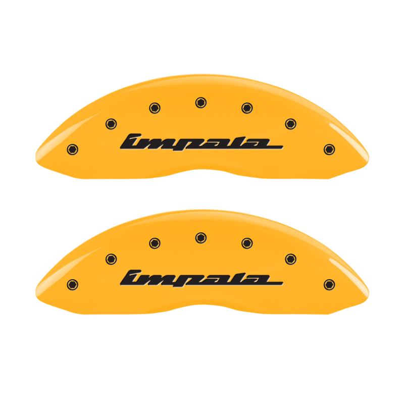MGP 4 Caliper Covers Engraved Front & Rear Impala Yellow finish black ch thumbnail 4