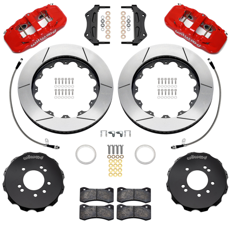Wilwood 95-98 Nissan Skyline Aerolite 6R Front BBK w/ 14.00in Slotted Rotors & Flexlines - Red