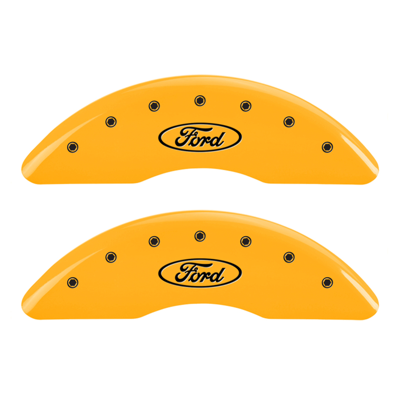 MGP 4 Caliper Covers Engraved Front & Rear Oval logo/Ford Yellow finish black ch thumbnail 5