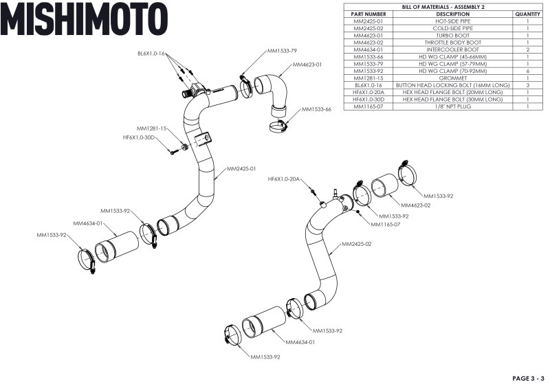 Mishimoto MMINT-BR23-21HKBKBK Intercooler Kit, Black/Black, High-Mount, fits Ford Bronco 2.3L 2021+