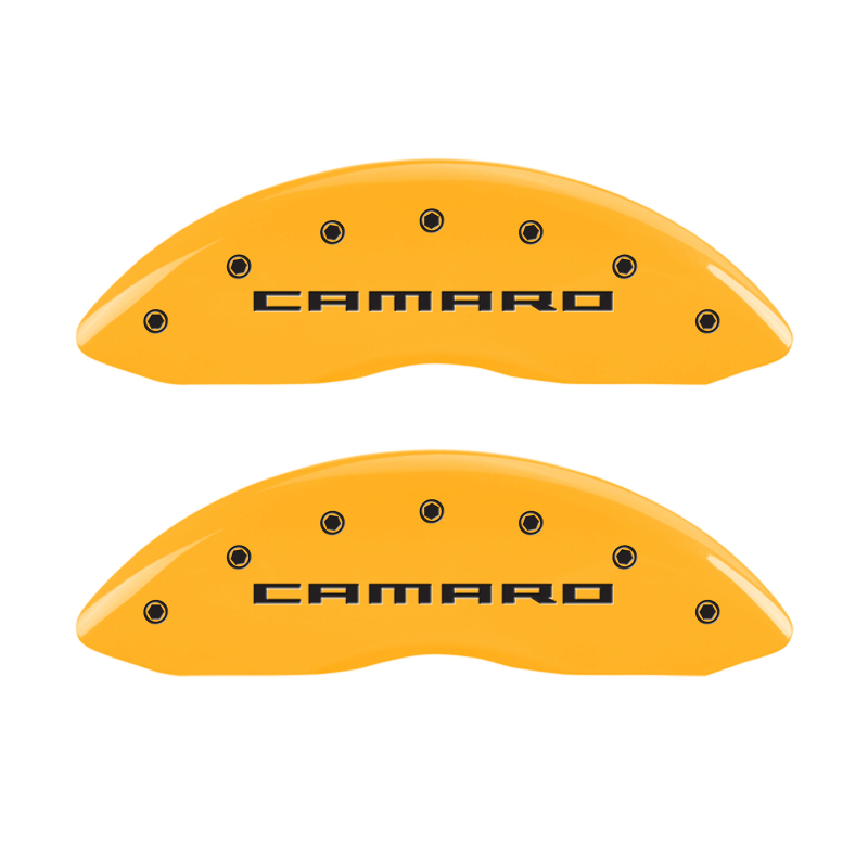 MGP 4 Caliper Covers Engraved Front & Rear Gen 5/Camaro Yellow finish black ch thumbnail 2