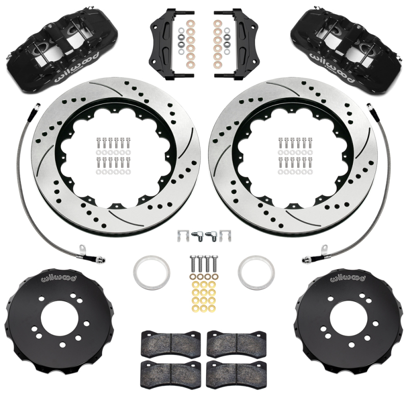 Wilwood 95-98 Nissan Skyline Aerolite 6R Front BBK w/ 14.00in D/S Rotors & Flexlines - Black
