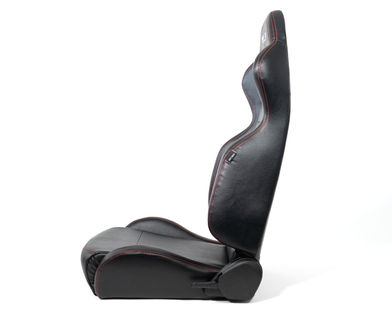 NRG Reclinable Racing Seats (Pair) Black Leather w/NRG Logo Red Stitch thumbnail 8