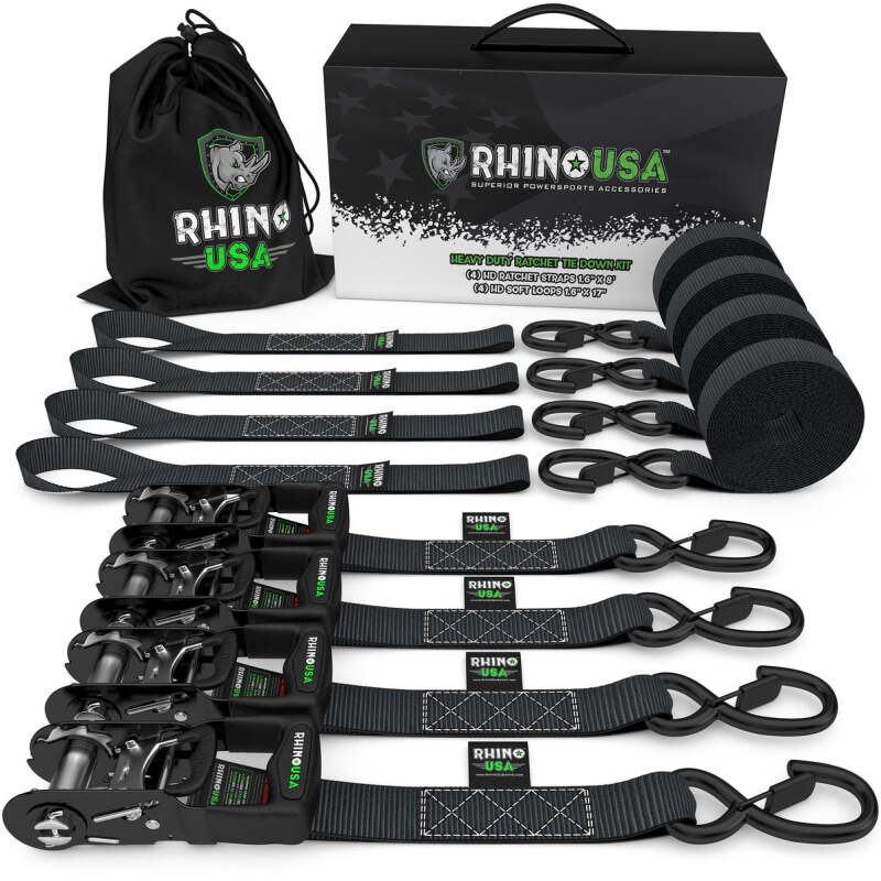 Rhino USA Heavy Duty Ratchet Tie-Down 4-Pack (Black) 1.6In X 8Ft
Tie Down