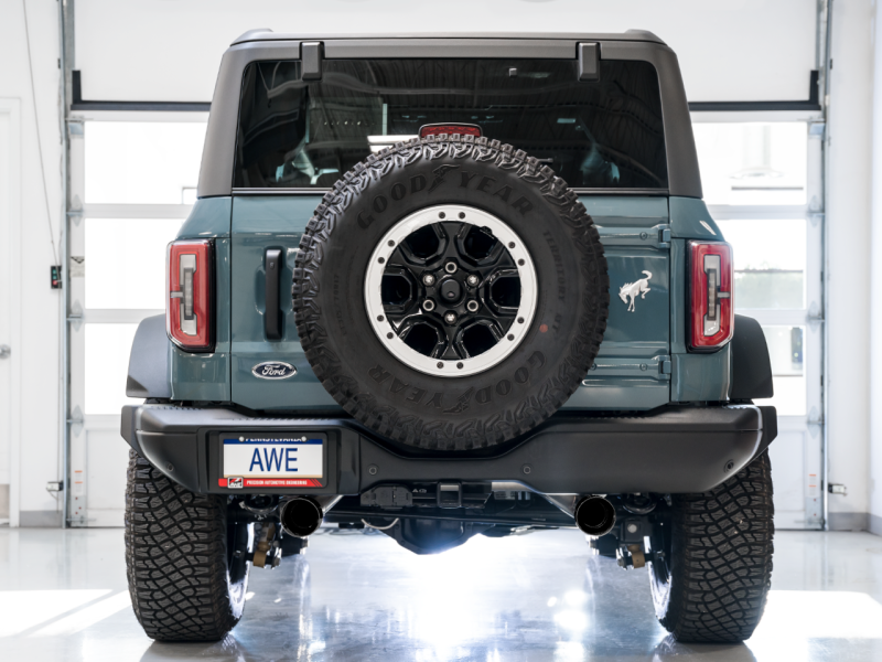 AWE Tuning 2021+ Ford Bronco 0FG Dual Rear Exit Exhaust w/Diamond Black Tips & Bash Guard thumbnail 8