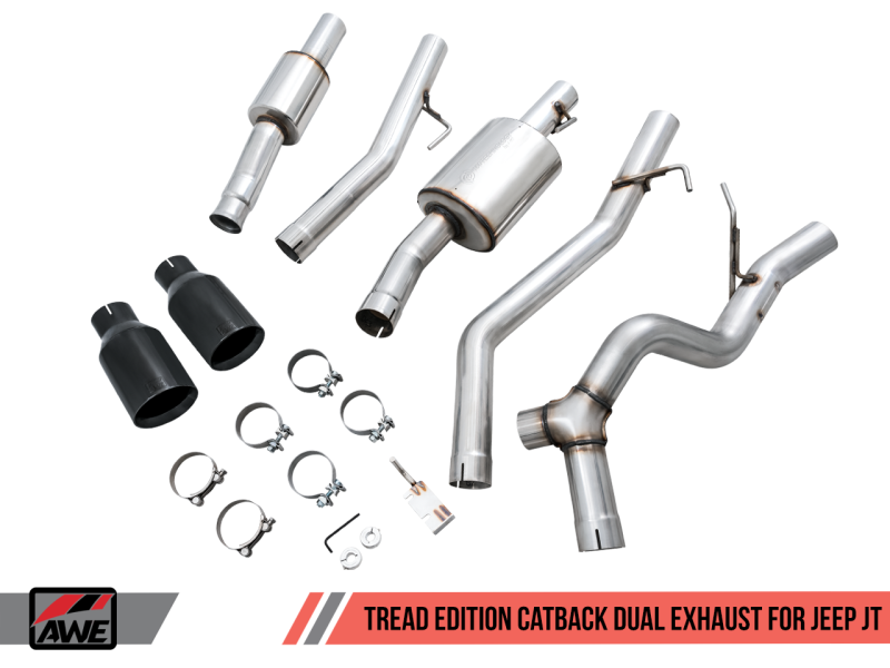 AWE Tuning 20-21 Jeep Gladiator JT 3.6L Tread Edition Cat-Back Dual Exhaust - Diamond Black Tip thumbnail 7