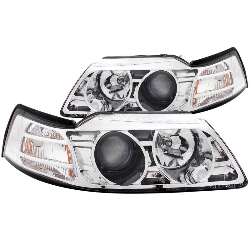 ANZO 1999-2004 Ford Mustang Projector Headlights Chrome thumbnail 4