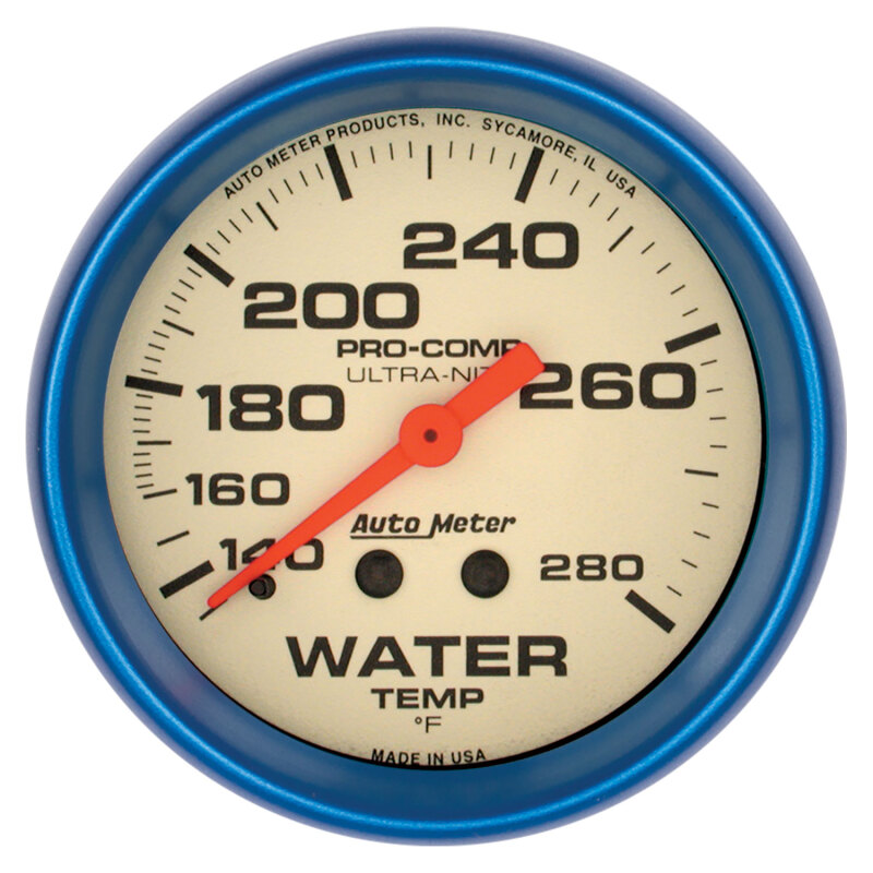 Autometer Ultra-Nite 2-5/8in 140-280 Deg F Mechanical Glow In The Dark Water Temp Gauge thumbnail 7