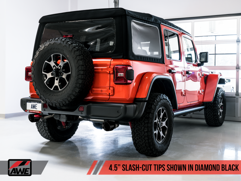AWE Tuning 2018+ Jeep Wrangler JL/JLU Tread Edition Axle-Back Dual Exhaust - Diamond Black Tips thumbnail 9