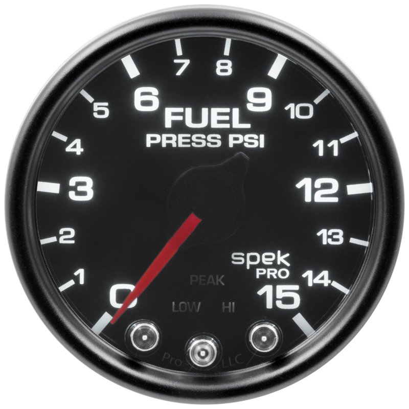 Autometer Spek-Pro Gauge Fuel Press 2 1/16in 15psi Stepper Motor W/Peak & Warn Blk/Smoke/Blk thumbnail 2