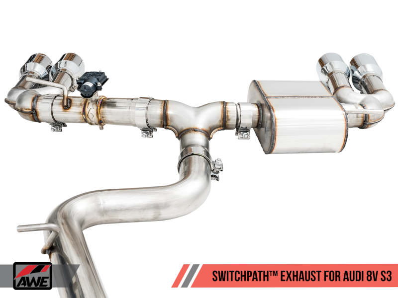 AWE Tuning Audi 8V S3 SwitchPath Exhaust w/Chrome Silver Tips 102mm thumbnail 8