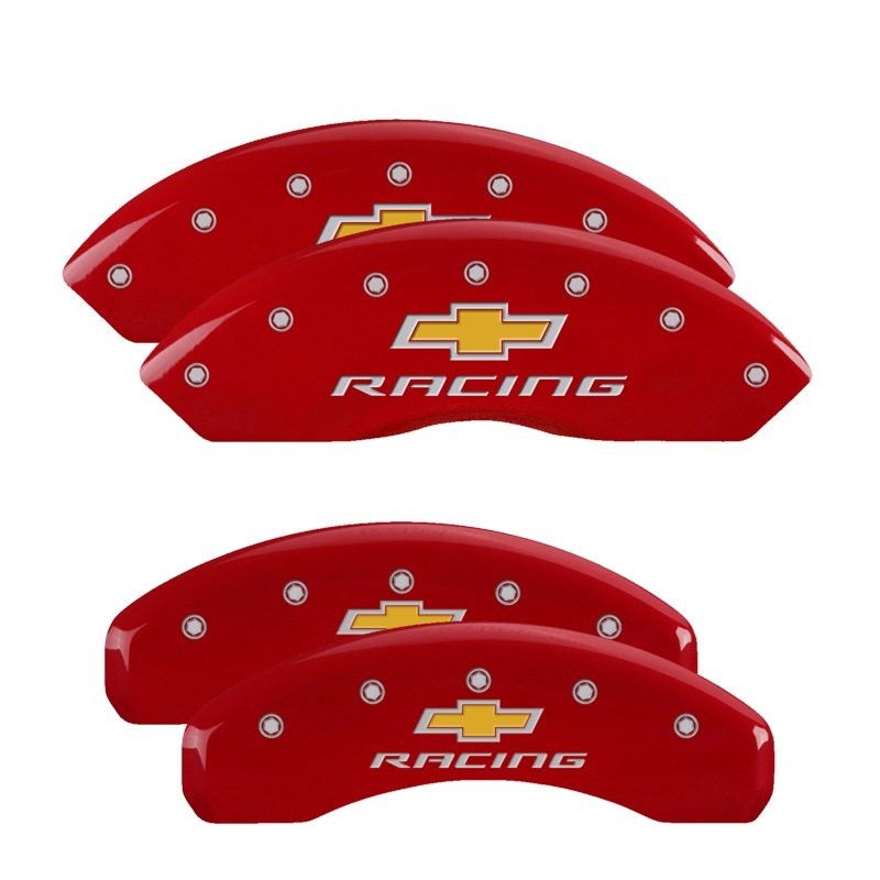 MGP 4 Caliper Covers Engraved Front & Rear Chevy Racing Red Finish Silver Char 2017 Chevrolet Camaro thumbnail 7