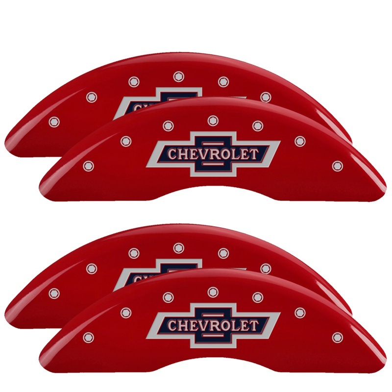 MGP 4 Caliper Covers Engraved F & R 100th Anniv Red Finish Silver Char 2019 Chevy Silverado 3500 HD thumbnail 4