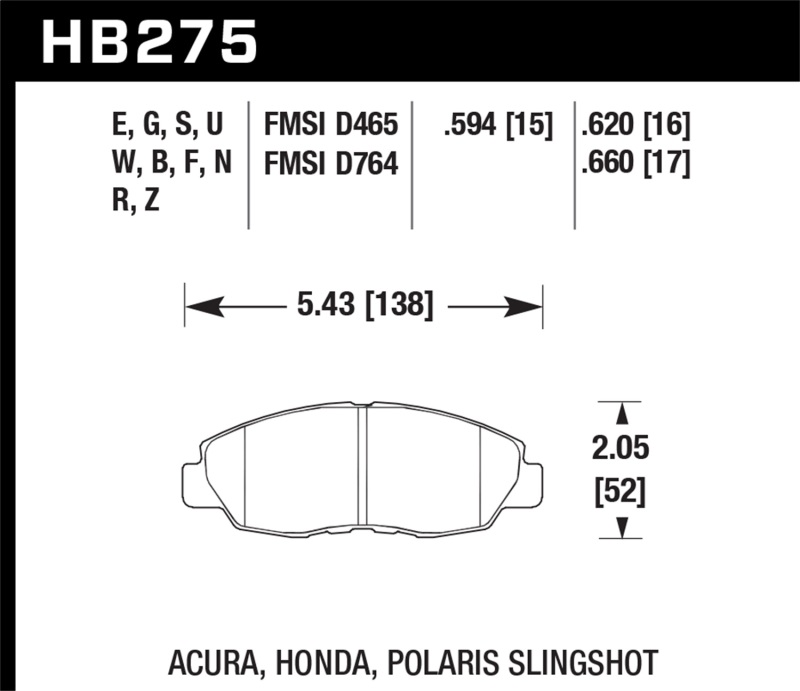Hawk Honda 98-02 Accord / 06-11 Civic / Polaris Slingshot HT-10 Race Front Brake Pads (Two Pads/Box) thumbnail 4