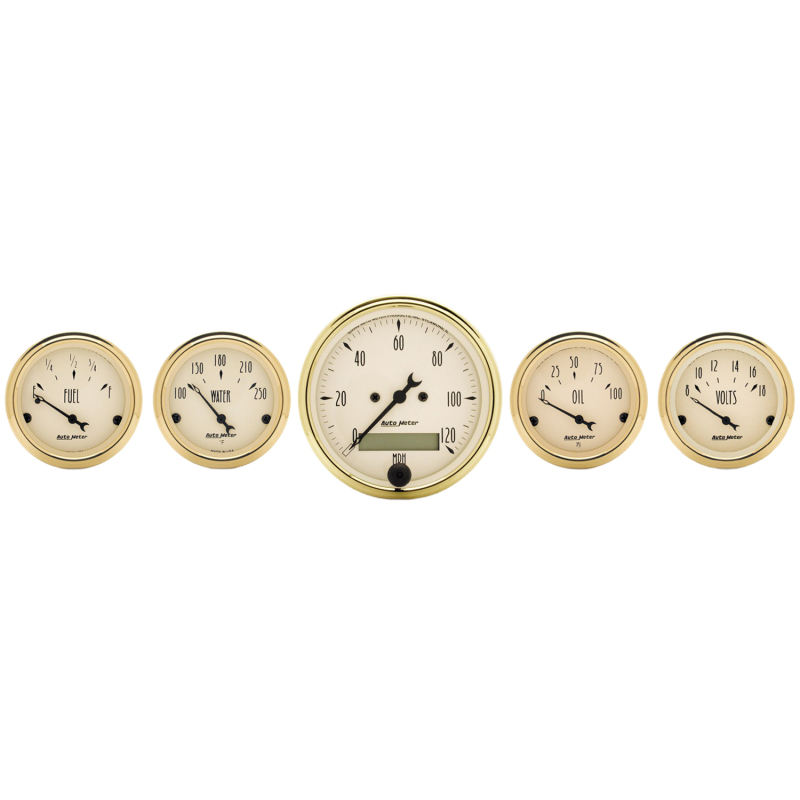 AutoMeter Gauge Kit 5 Pc. 3-1/8in. & 2-1/16in. Elec. Speedometer Golden Oldies thumbnail 4