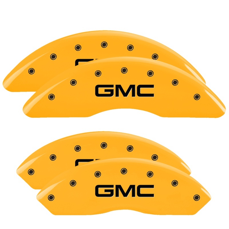 MGP 4 Caliper Covers Engraved Front & Rear GMC Yellow finish black ch thumbnail 6