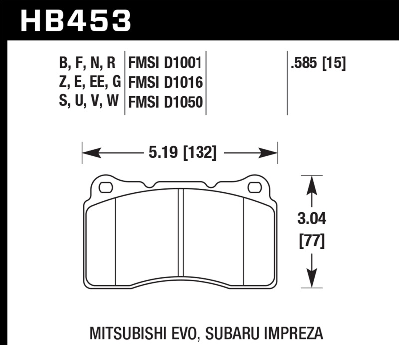 Hawk DTC-80 04-15 Subaru Impreza WRX/STI, 02-06/08-14 Mitsubishi Lancer Evo Front Brake Pads thumbnail 5