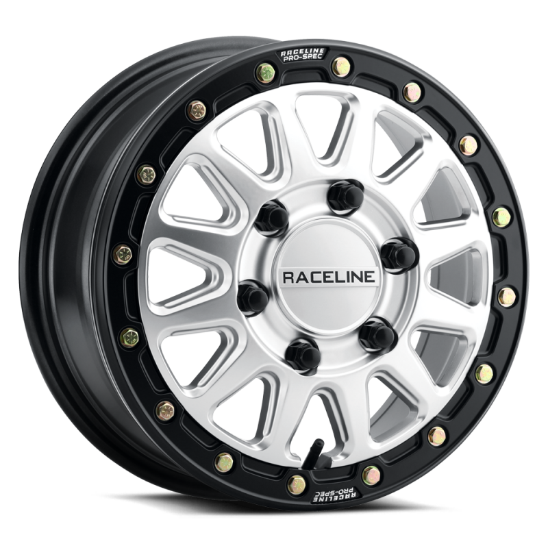 Raceline A14SB Alpha 15x7in/4x156 BP/10mm Offset/132.5mm Bore - Silver & Blk Ring Beadlock Wheel thumbnail 4