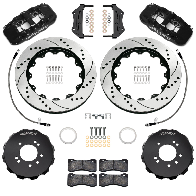 Wilwood 99-02 Nissan Skyline Aerolite 6R Front BBK w/ 14.00in D/S Rotors & Flexlines - Black