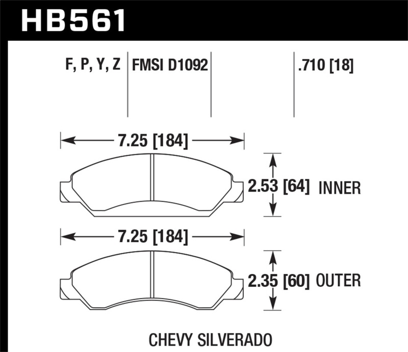 Hawk 07 Chevy Tahoe / 07 GMC Yukon HPS 5.0 Front Brake Pads thumbnail 2