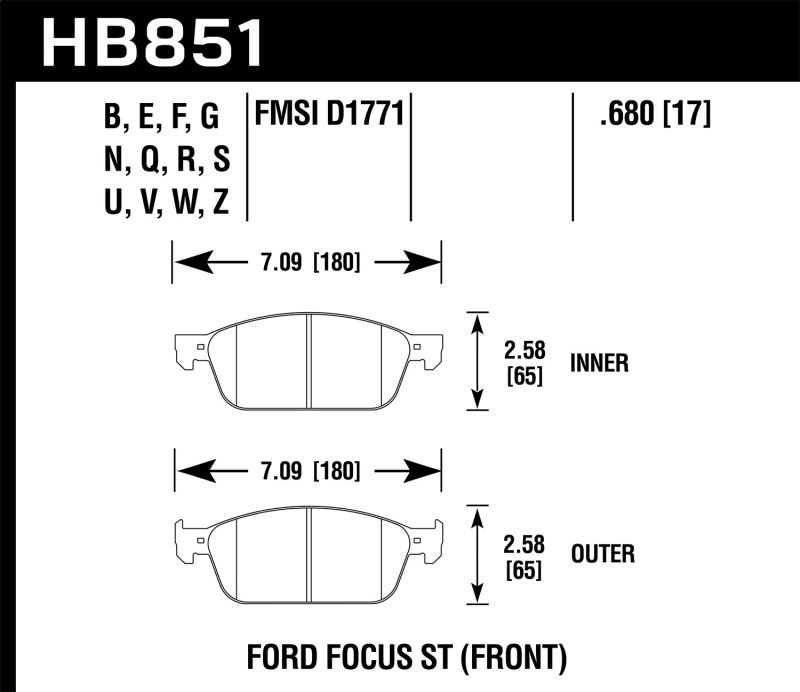 Hawk 15-16 Ford Focus ST HPS 5.0 Front Brake Pads thumbnail 3