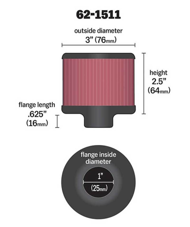 K&N 1in Flange ID x 3in OD x 2.5in Height Clamp On Crankcase Vent Filter thumbnail 5